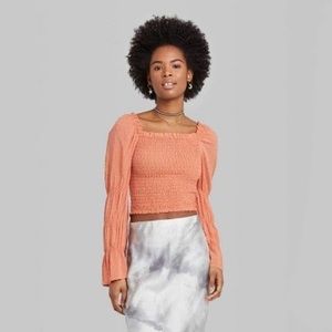 NWT Wild Fable Long Sleeve Square Neck Smocked Top